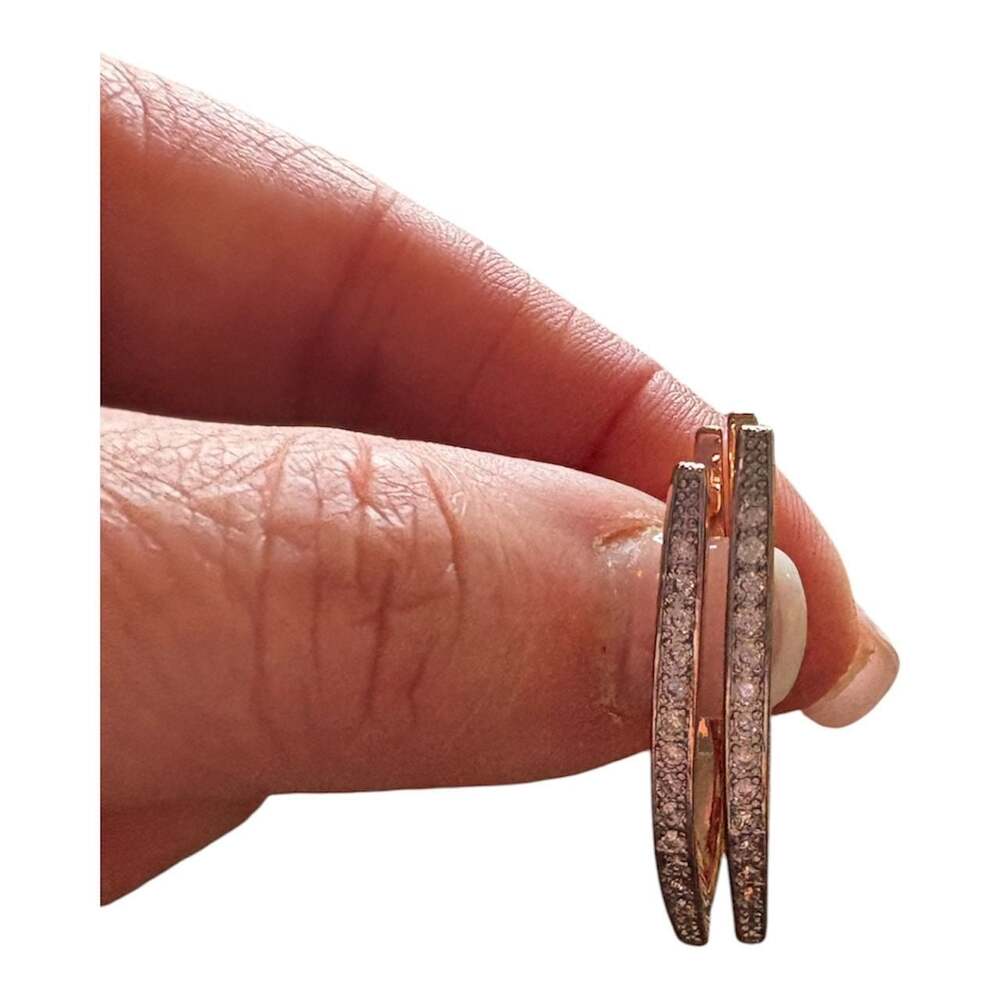 Rose Gold Pave Double Row Hoop Earrings - Crystal Encrusted Glamour